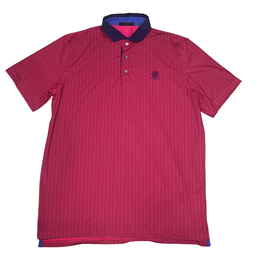Greyson Polo Shirt Men Large Red Navy Geometric Chevron Golf Performance Logo